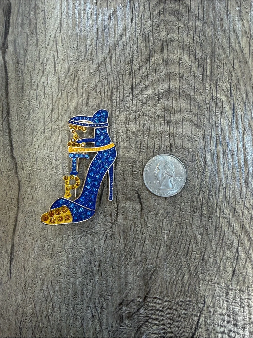 Blue and Gold High Heel Shoe Pin Brooch